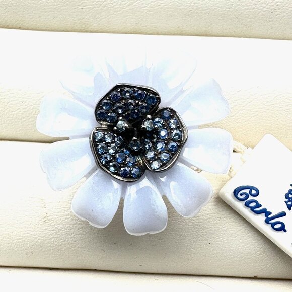Carlo Viani LeVian  Blue Chalcedony Sapphire Sterling Silver Flower Ring Size 6 - Picture 3 of 4